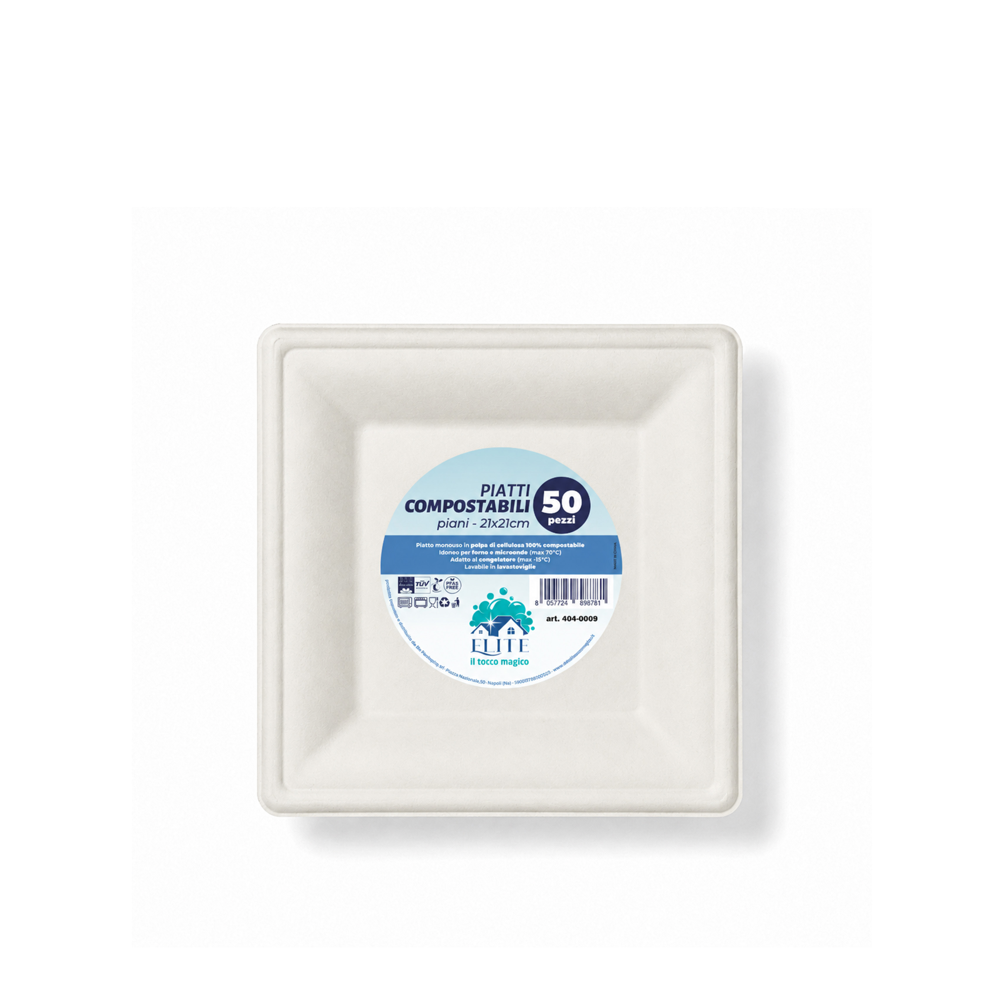 Immagine Piatto piano bagasse pfas free 210x210 mm - 50 pz