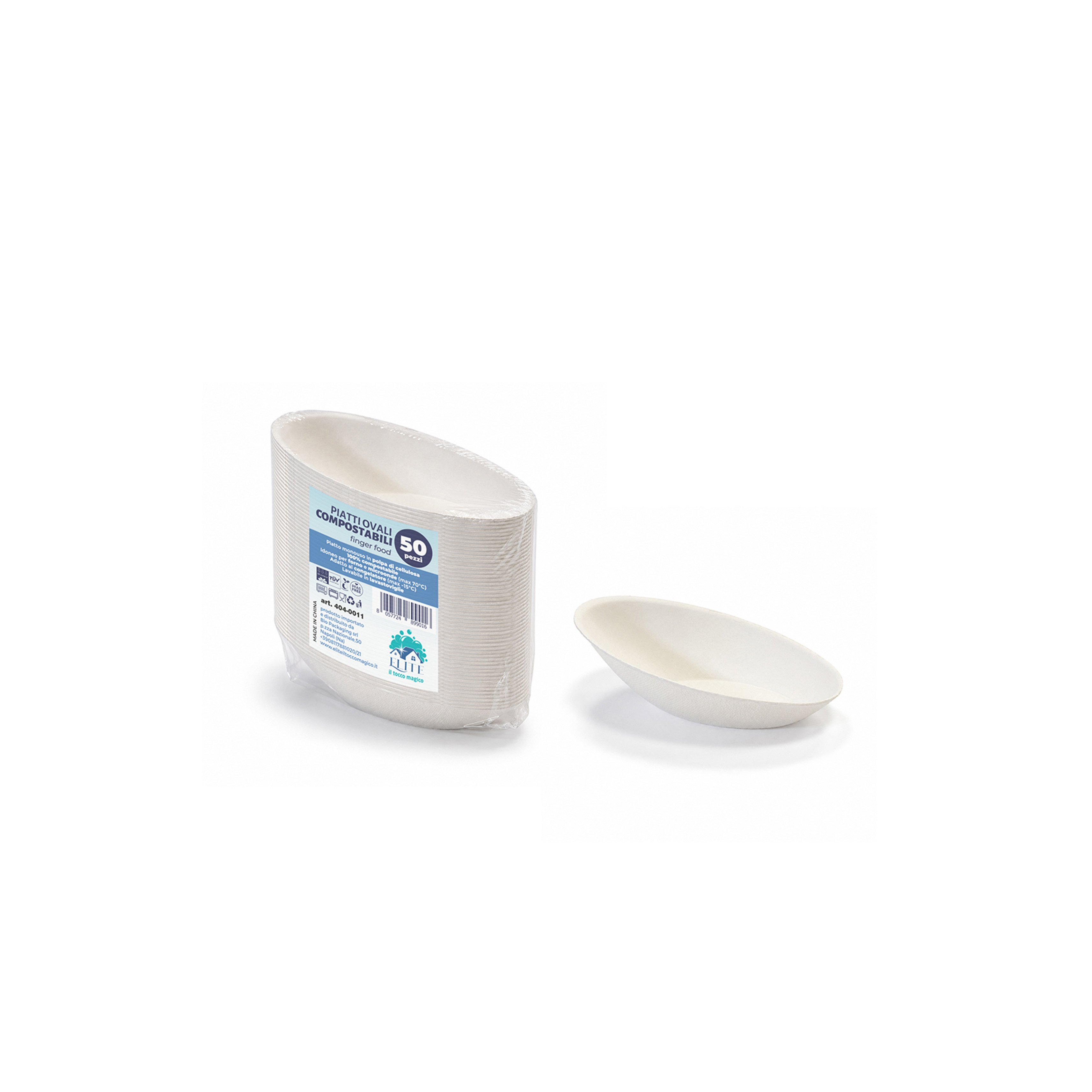 Immagine Piattino ovale finger food bagasse pfas free 8x5 cm 50 pz