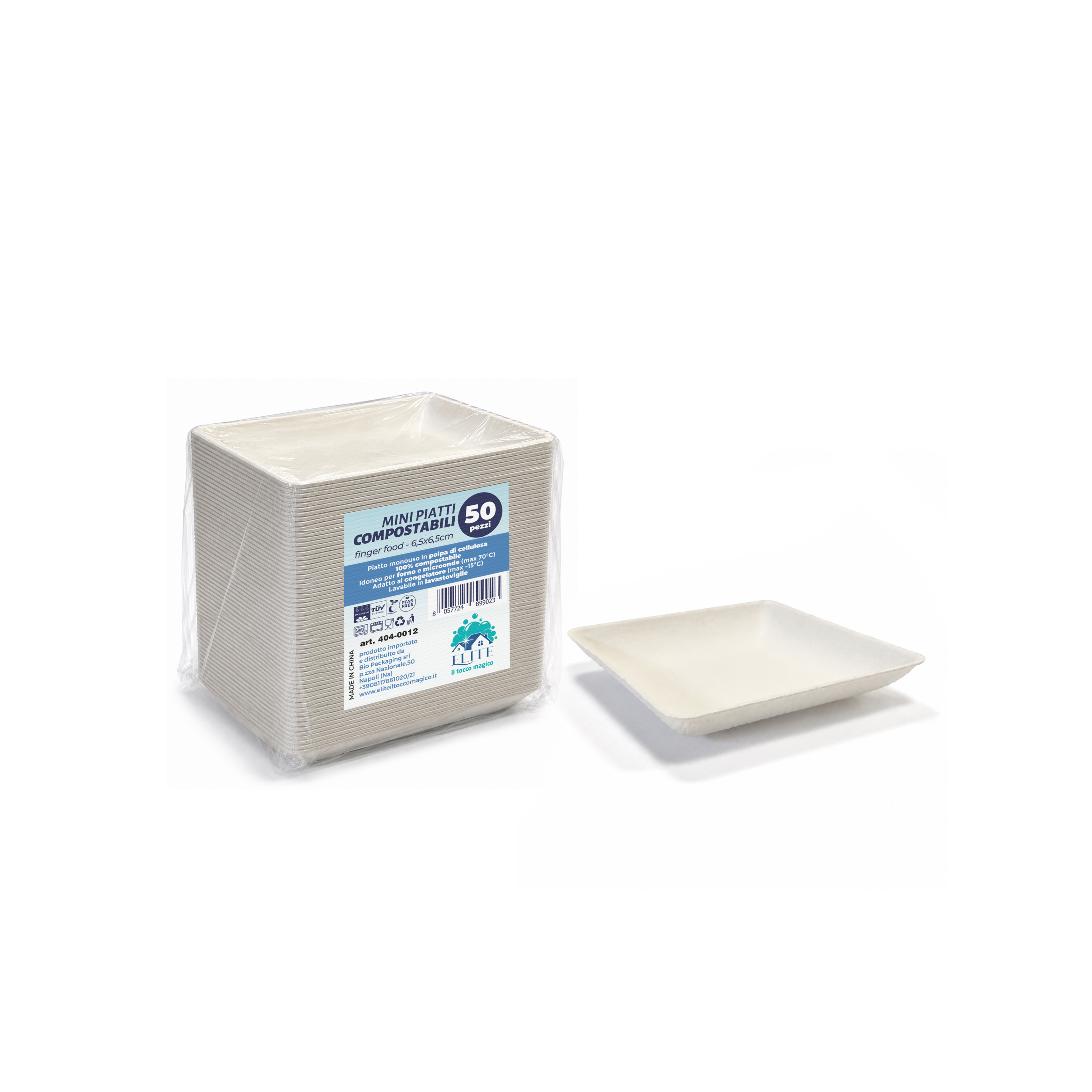 Immagine Piattino quadrato finger food bagasse pfas free 65x65x12 mm 50 pz