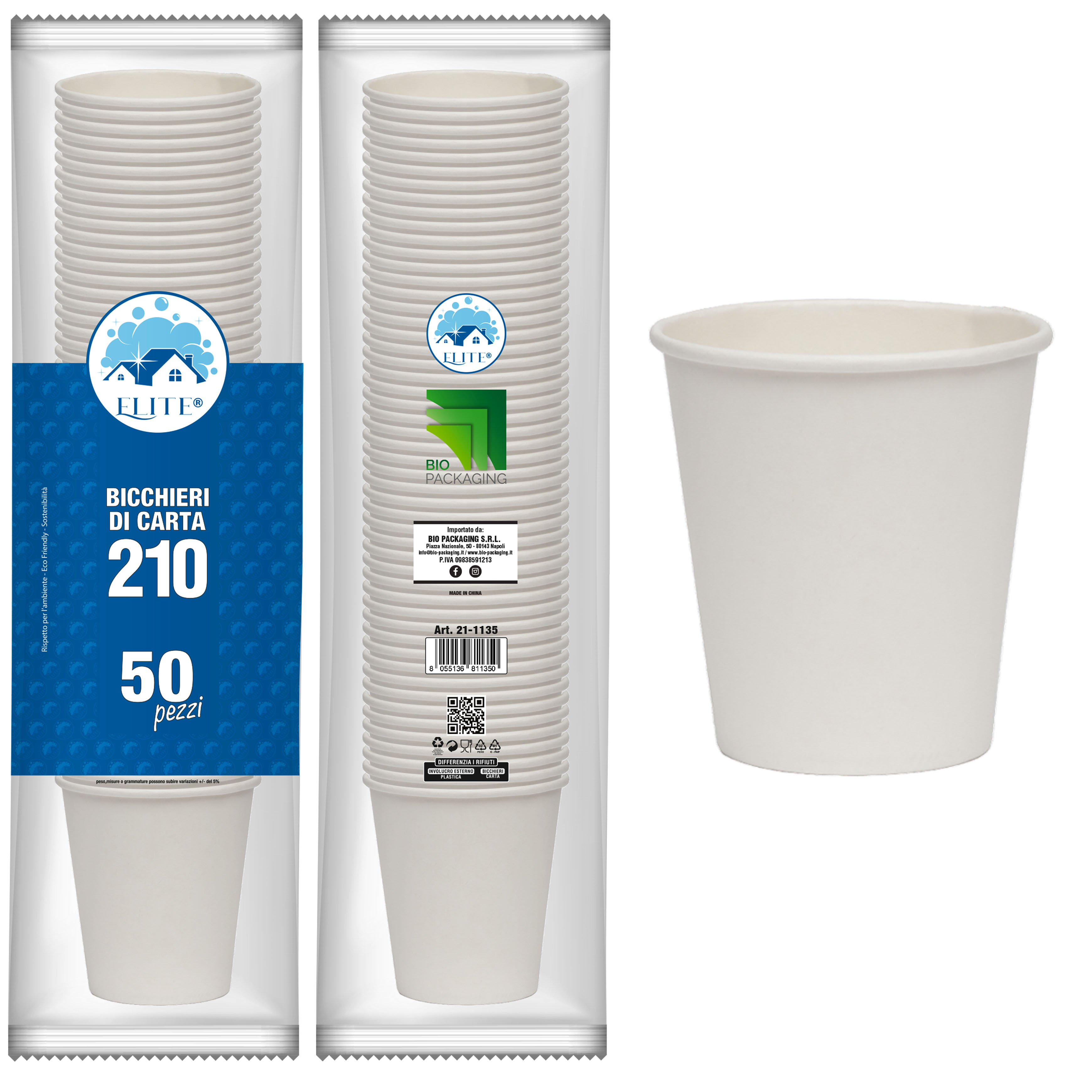 Immagine Bicchieri carta 210ml bianchi conf. 50 pz