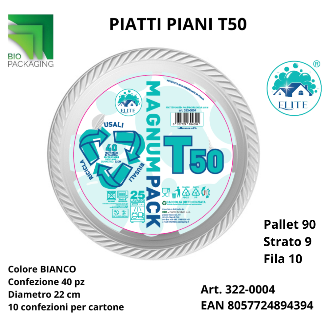 Immagine Piatti plastica riutilizzabili piani diametro 22cm conf. 40 pz