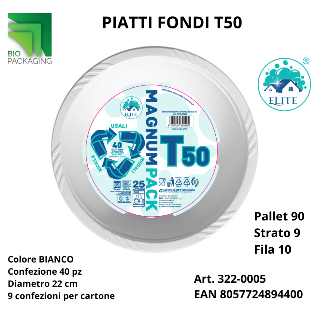 Immagine Piatti plastica riutilizzabili fondi diametro 22cm conf. 40 pz