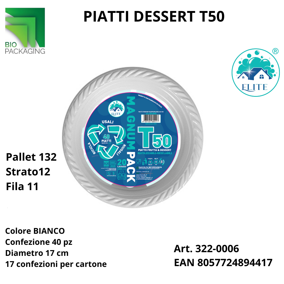 Immagine Piatti plastica riutilizzabili dessert diametro 17 cm conf. 40 pz