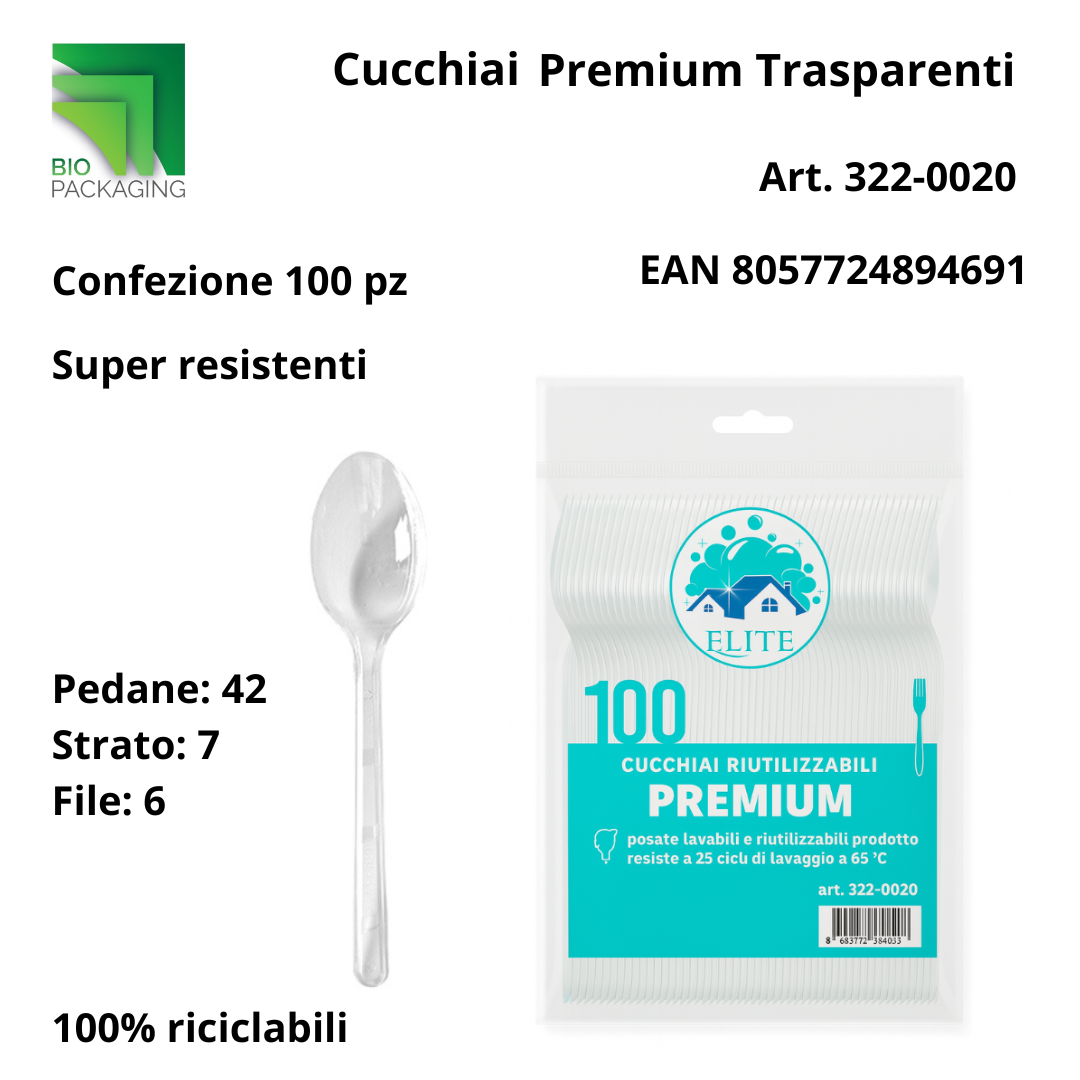 Immagine Posate cucchiai premium trasparenti riutilizzabili conf. 100 pz