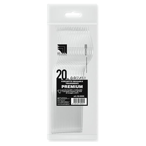 Immagine Forchette premium trasparenti reusable 180mm - 3,4gr conf. 20pz