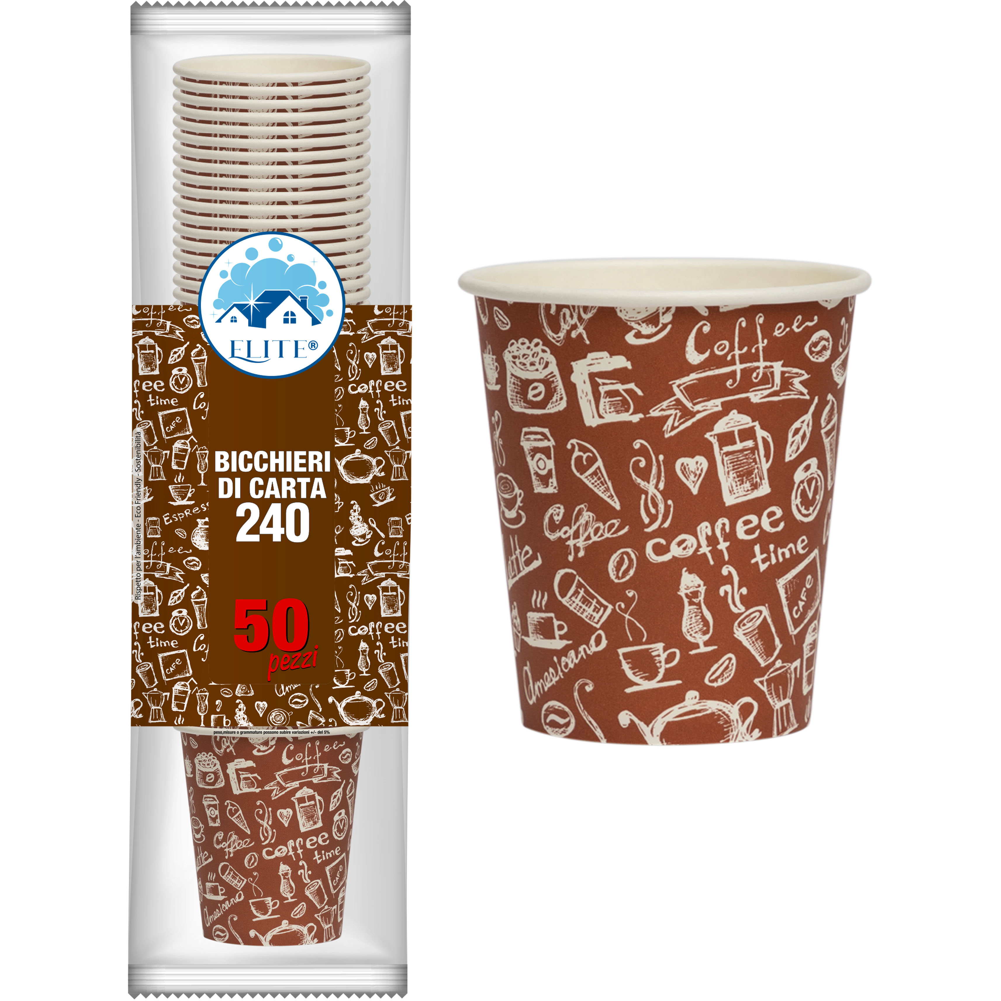 Immagine Bicchieri carta 240ml coffe time conf. 50 pz