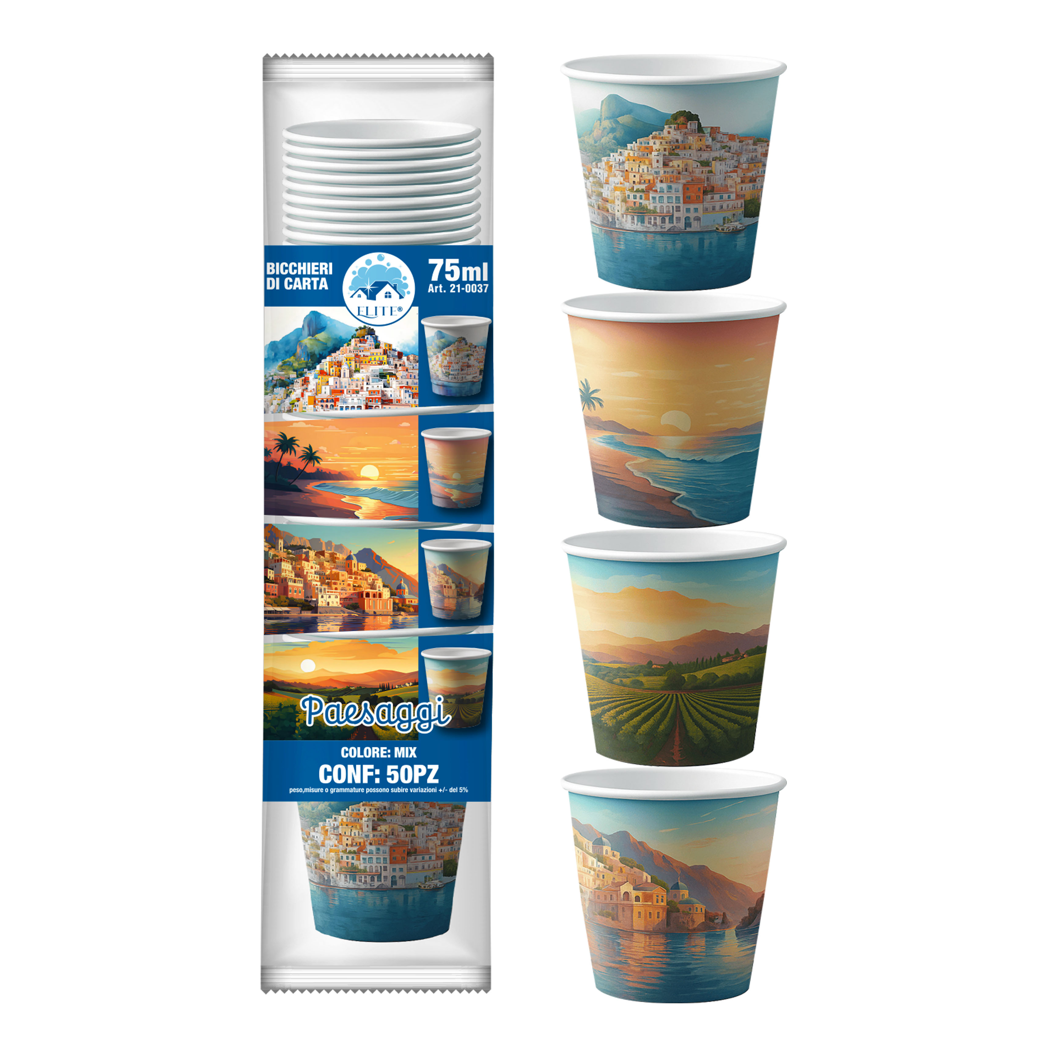 Immagine Bicchieri carta 75 ml dec. paesaggi conf. 50 pz