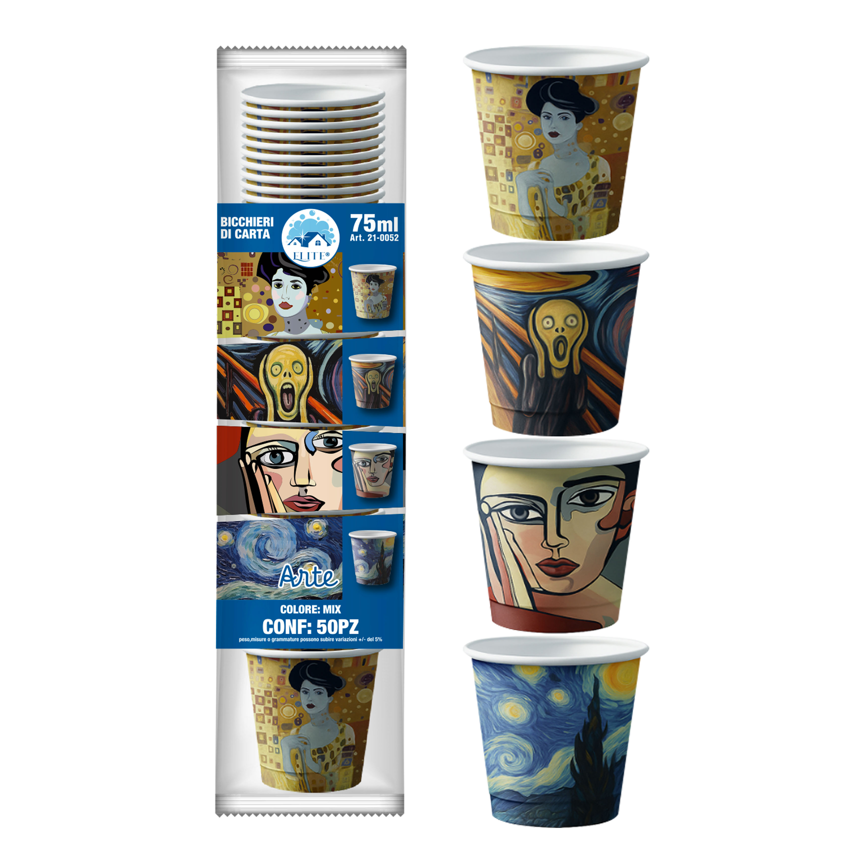 Immagine Bicchieri carta 75 ml dec. arte conf. 50 pz