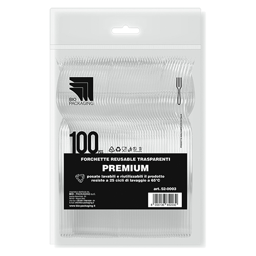 Immagine Forchette premium trasparenti reusable 180mm - 3,4gr conf. 100 pz