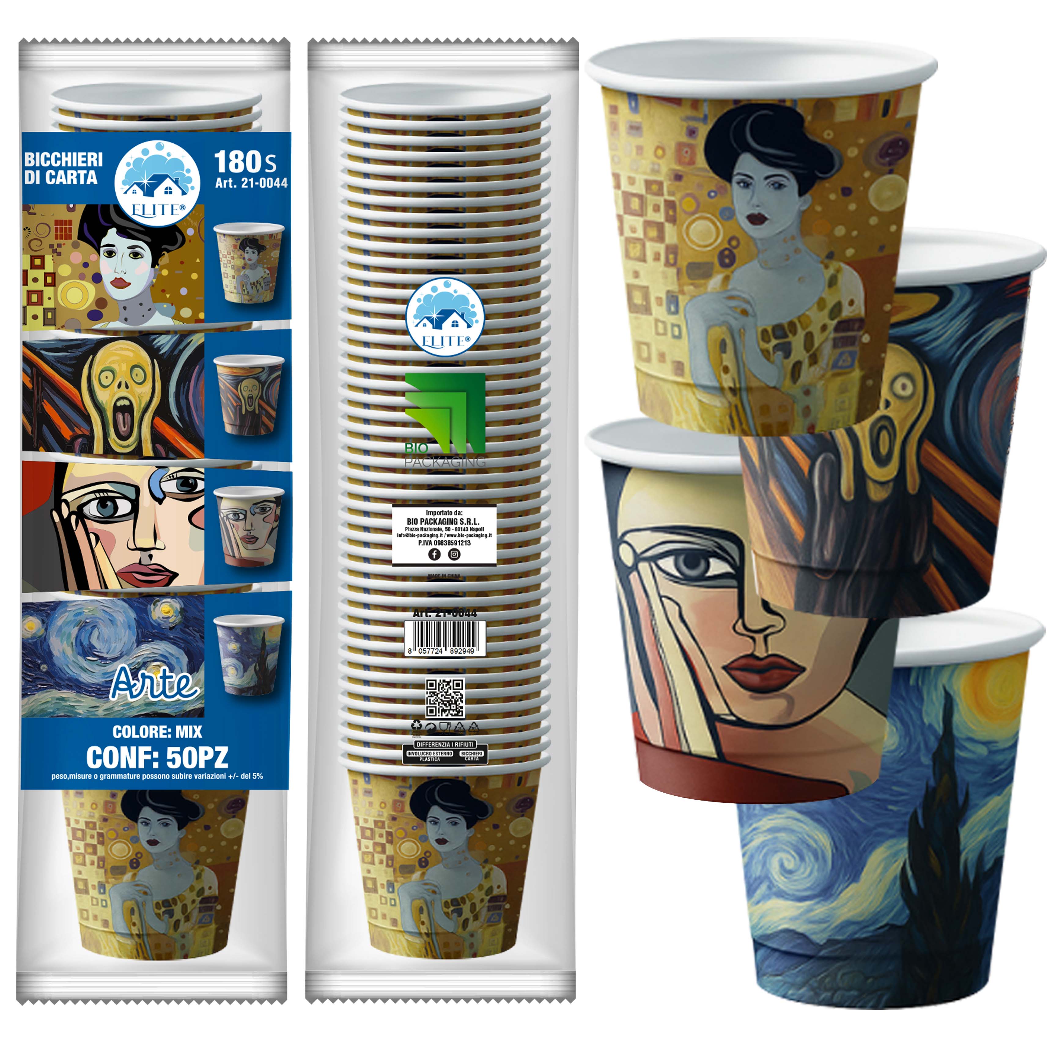 Immagine Bicchieri carta 180 ml dec.arte conf. 50 pz