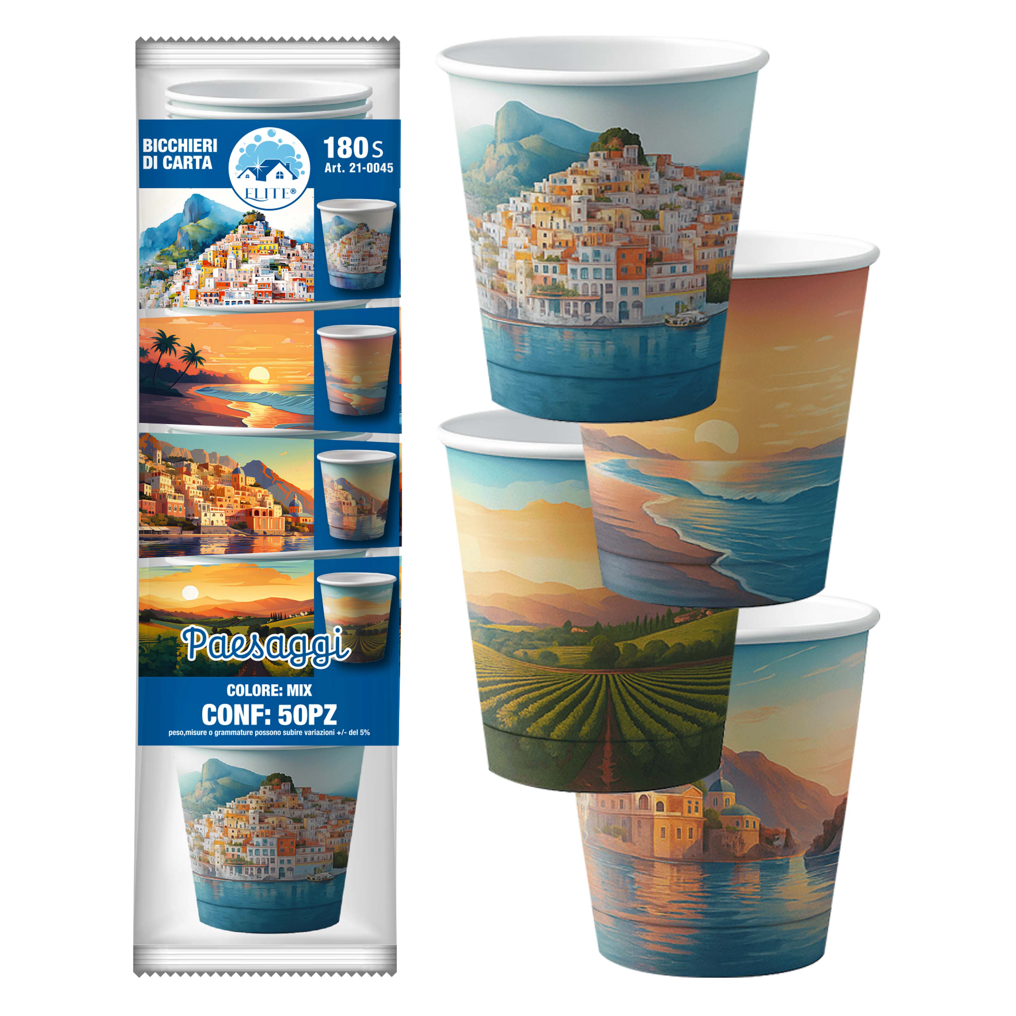 Immagine Bicchieri carta 180 ml dec.paesaggi conf. 50 pz