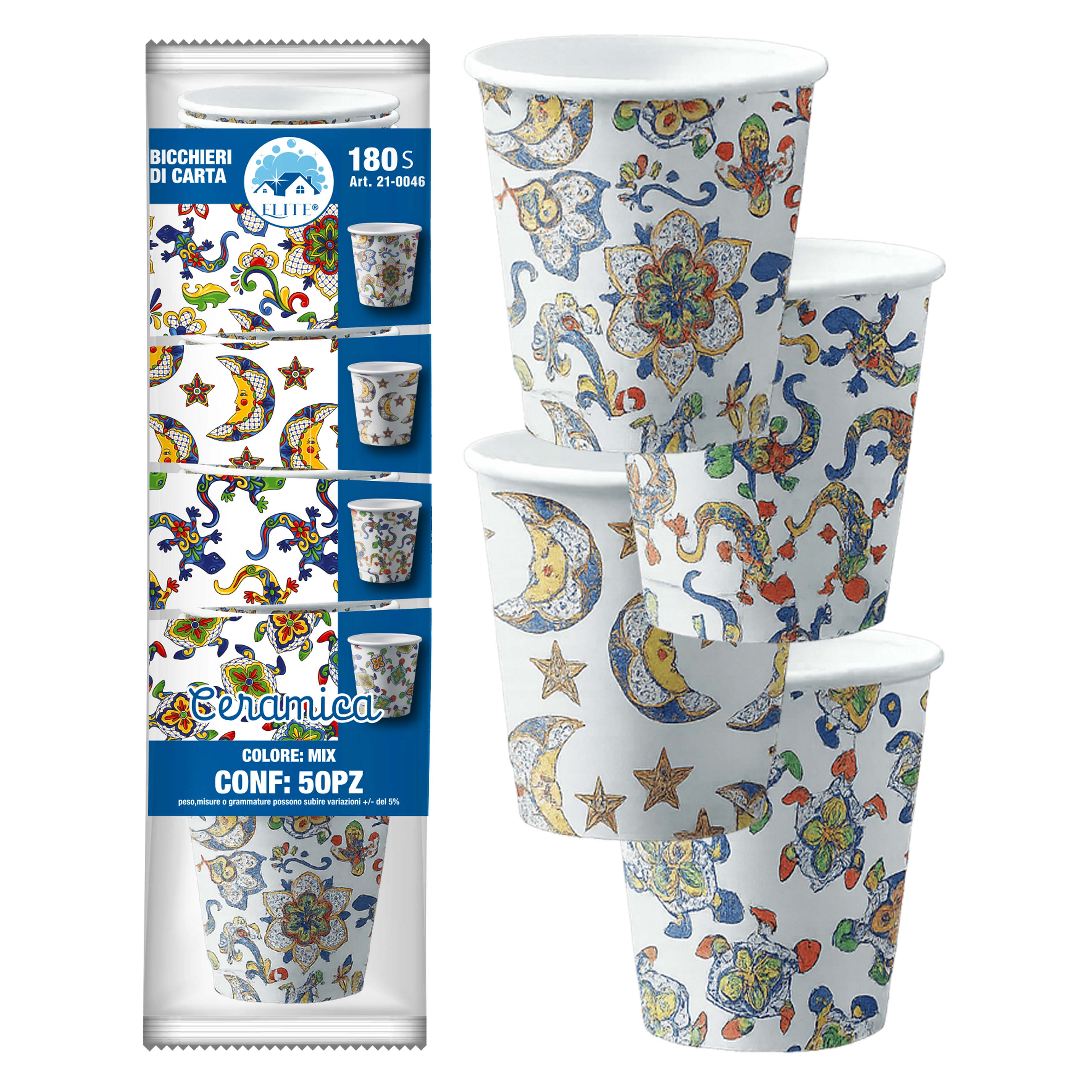 Immagine Bicchieri carta 180 ml dec.ceramica conf. 50 pz
