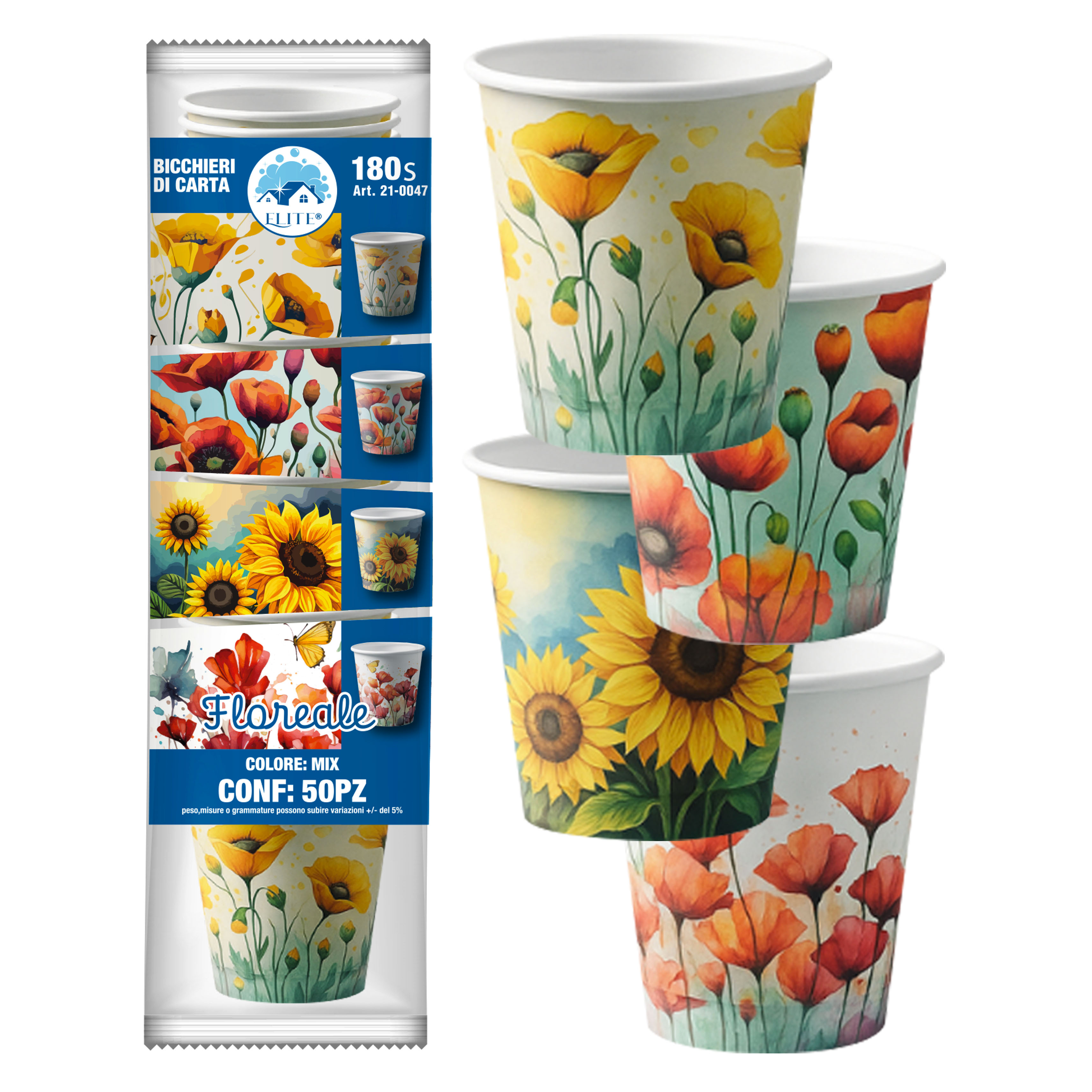 Immagine Bicchieri carta 180 ml dec.floreale conf. 50 pz