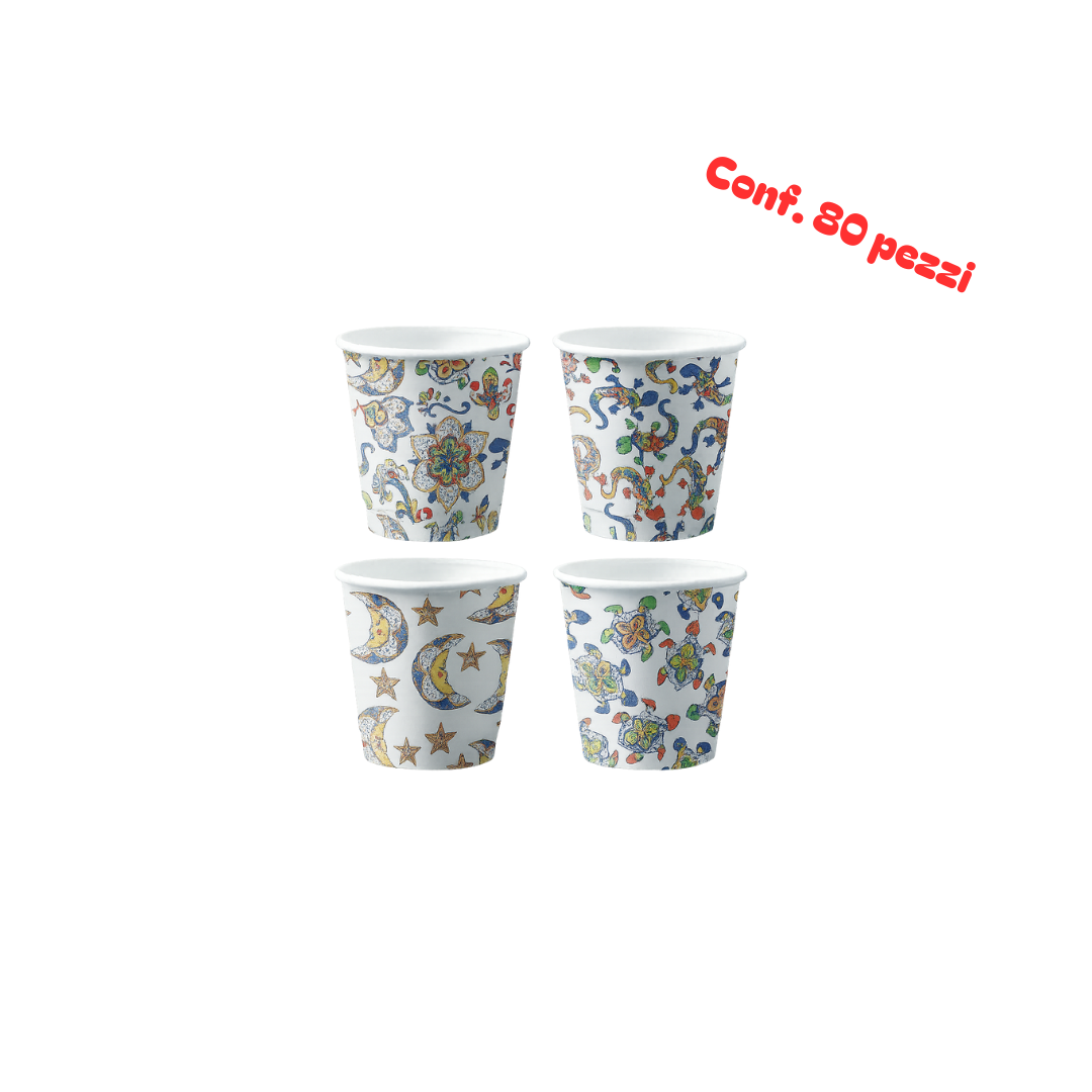 Immagine Bicchieri carta 75 ml dec. ceramica conf. 80 pz