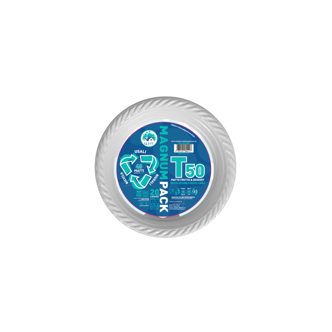 Immagine Piatti plastica riutilizzabili dessert diametro 17 cm conf. 40 pz