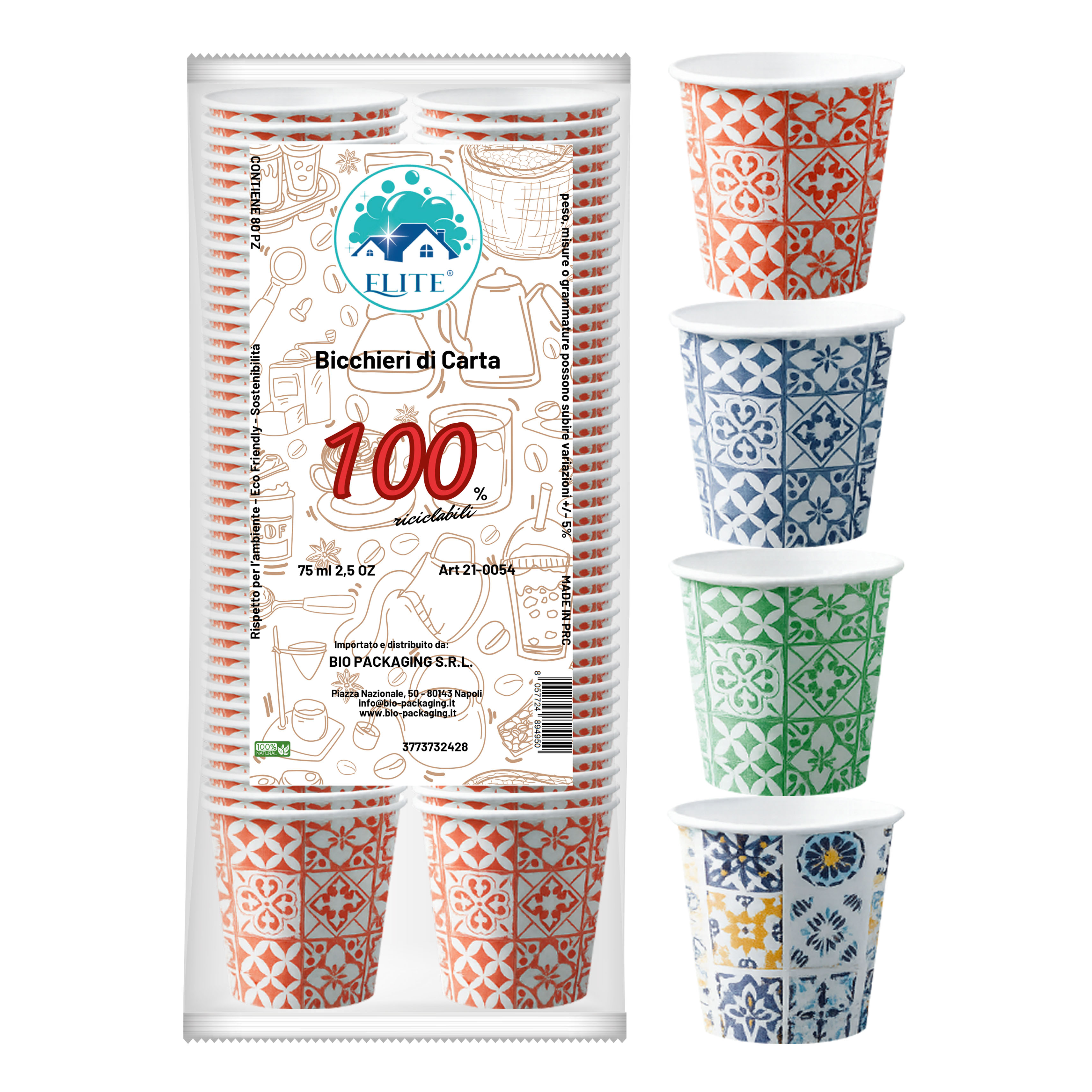 Immagine Bicchieri carta 75 ml dec. maioliche conf. 80 pz