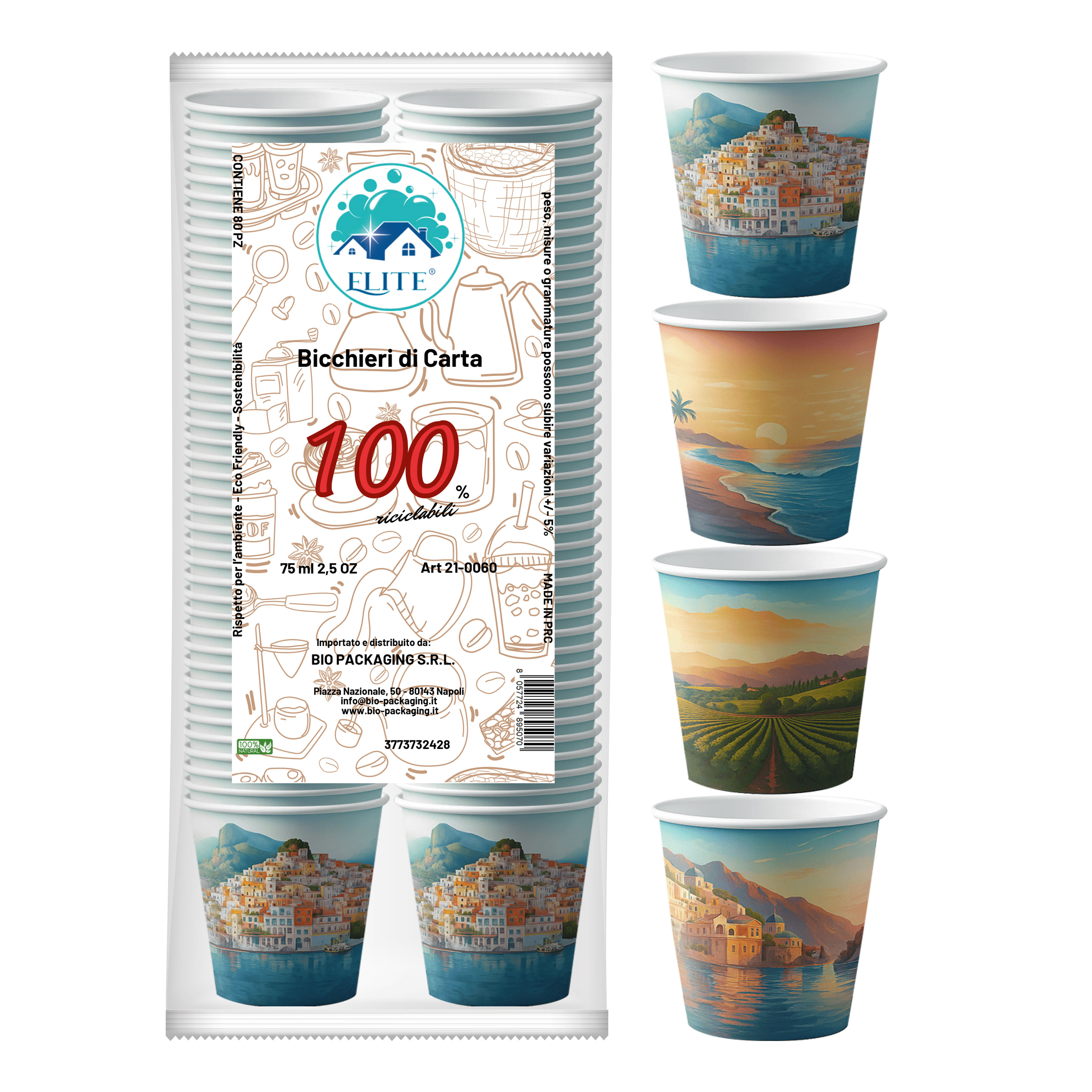 Immagine Bicchieri carta 75 ml dec. paesaggi conf. 80 pz