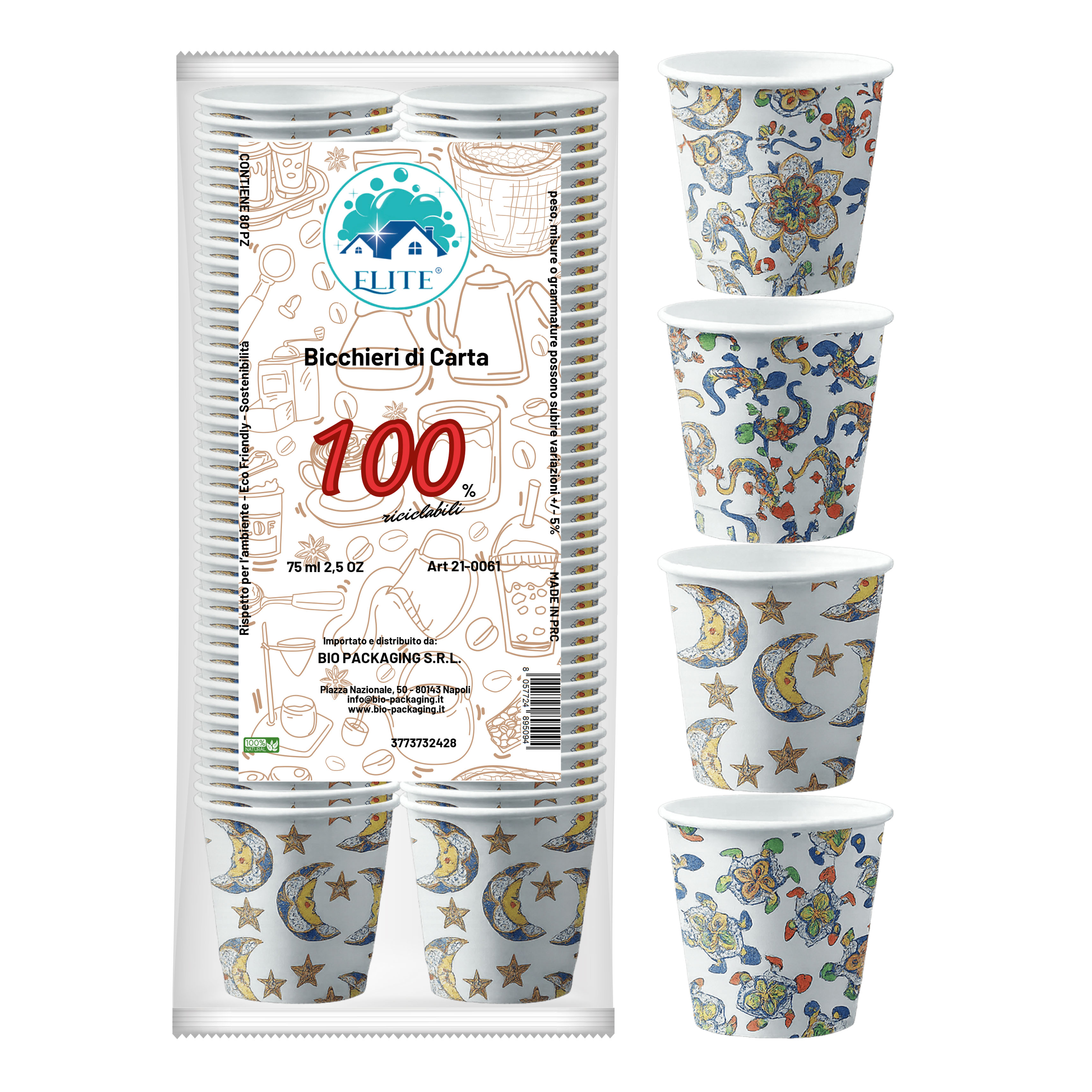 Immagine Bicchieri carta 75 ml dec. ceramica conf. 80 pz