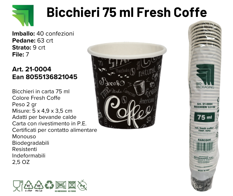 Immagine Bicchieri in carta 75 ml 2,5 oz fresh coffee