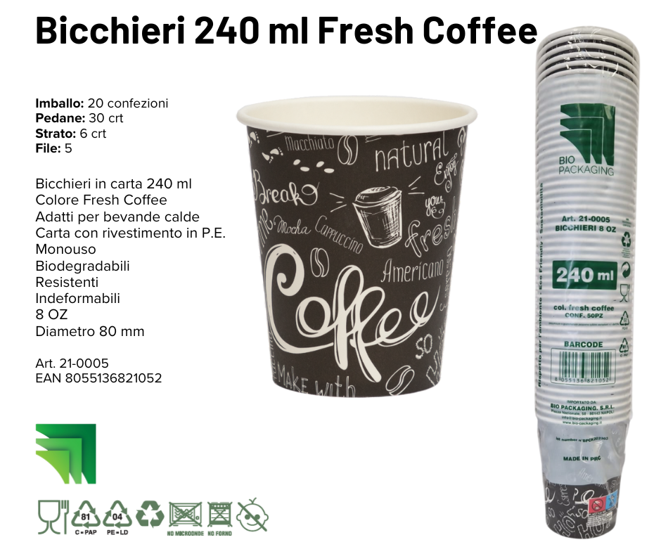 Immagine Bicchieri carta 240ml fresh coffe conf. 50 pz