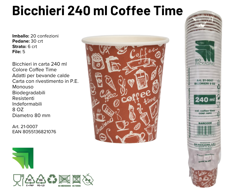 Immagine Bicchieri carta 240ml coffe time conf. 50 pz