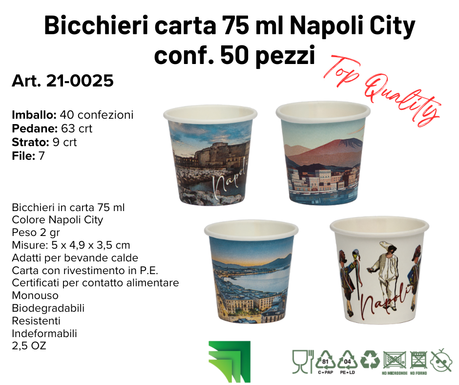 Immagine Bicchieri carta 75ml napoli city conf. 50 pz