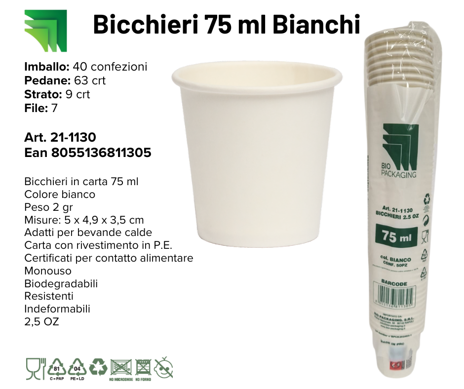 Immagine Bicchieri di carta 75 ml bianchi