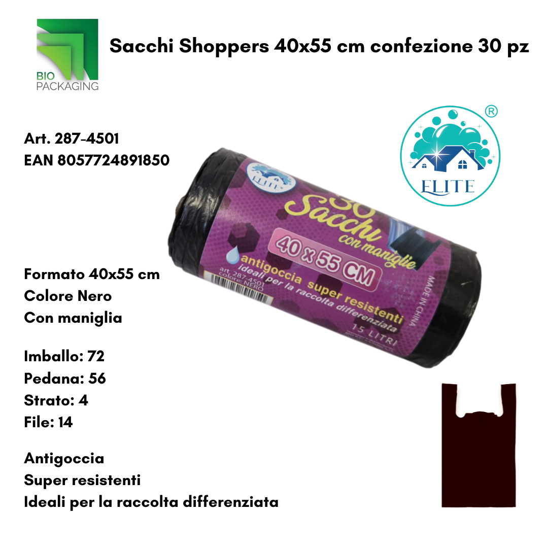 Immagine Sacchi rifiuti shoppers 40x55 cm nero conf.30pz
