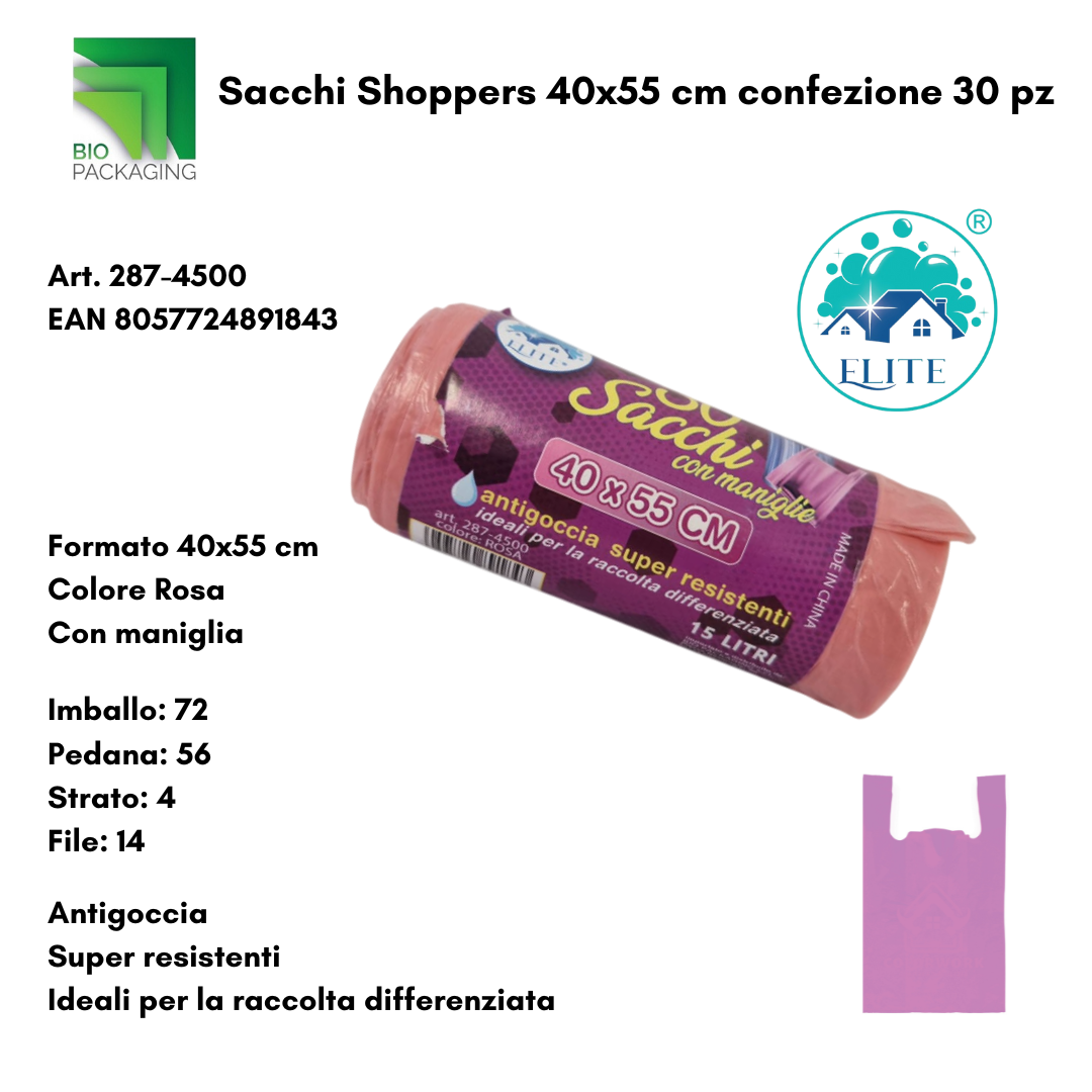 Immagine Sacchi rifiuti shoppers 40x55 cm rosa conf.30pz