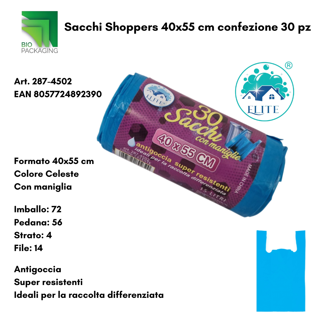 Immagine Sacchi rifiuti shoppers 40x55 cm celeste conf.30pz