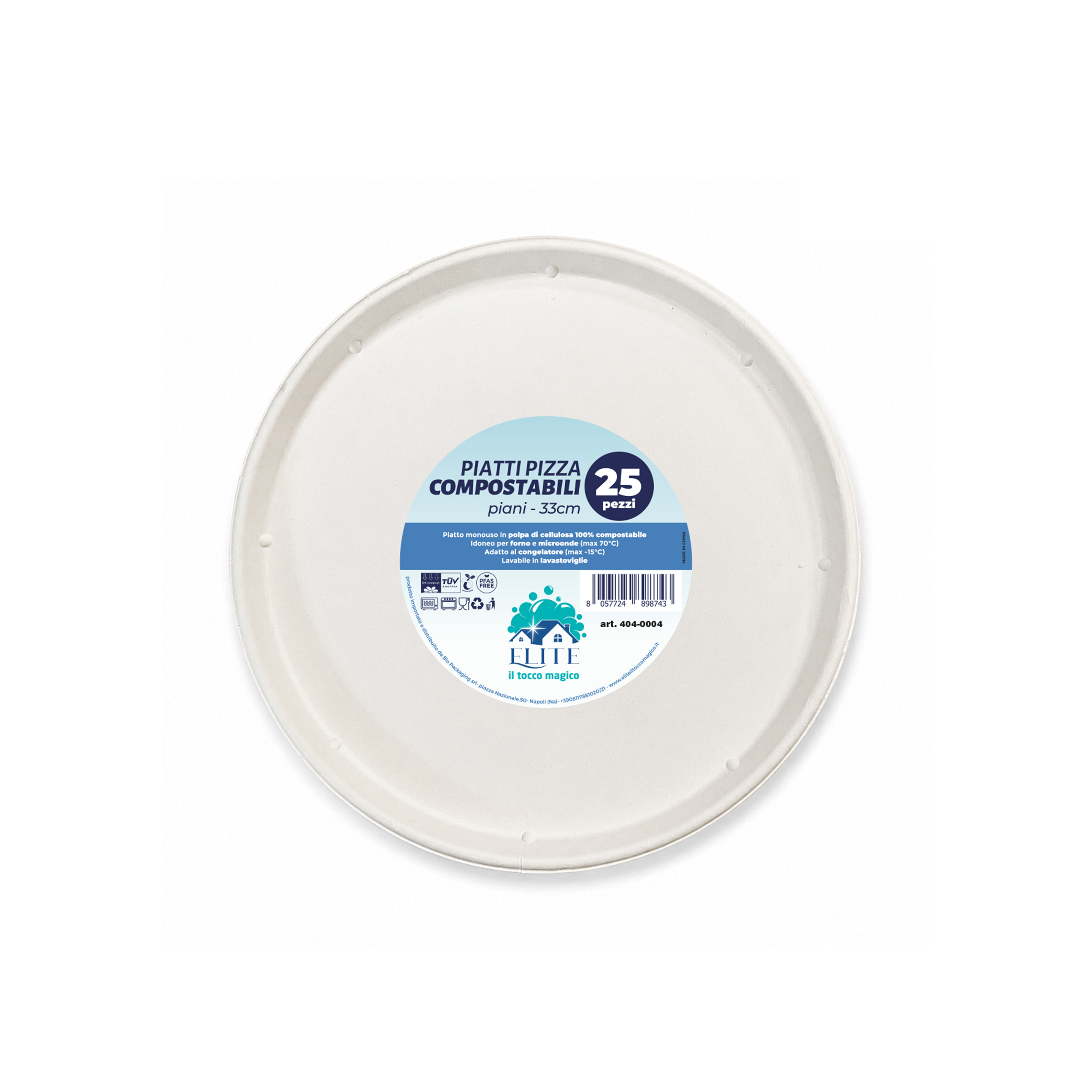 Immagine Piatto pizza bagasse pfas free Ø330 mm - 25 pz