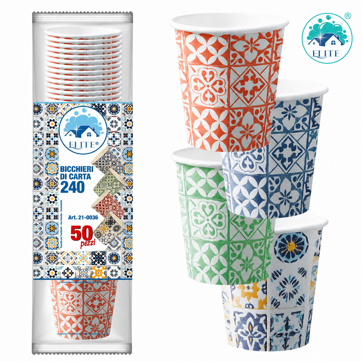 Immagine Bicchieri carta 240ml maioliche conf.50 pz