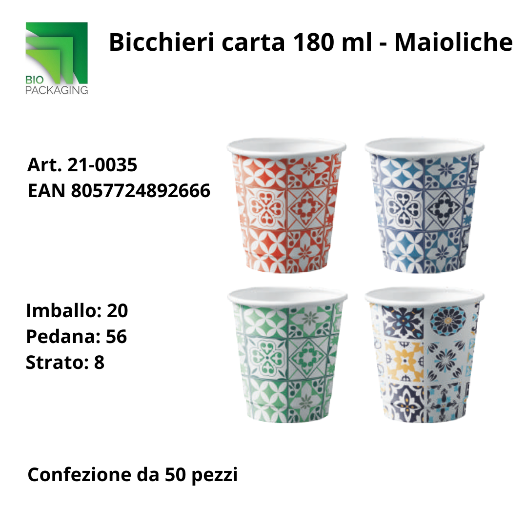 Immagine Bicchieri carta 180 ml maioliche conf.50 pz